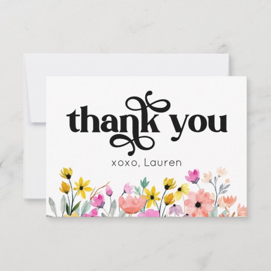 Watercolor Flowers Typography Flat Thank You Bedankkaart (Voorkant)