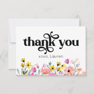 Watercolor Flowers Typography Flat Thank You Bedankkaart