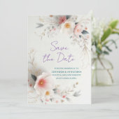 Watercolor Flowers Typography Script Save The Date (Staand voorkant)