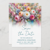 Watercolor Flowers Typography Script Save The Date (Voorkant / Achterkant)