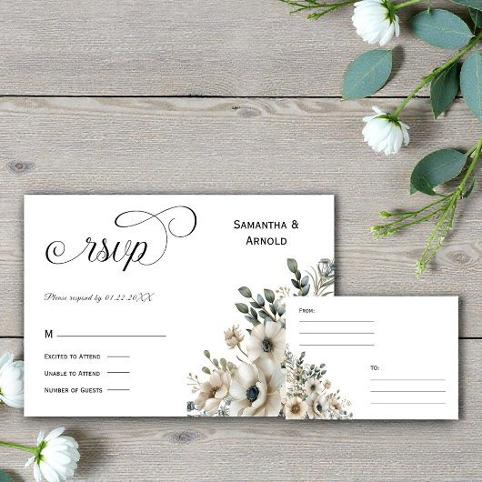 Watercolor Flowers Wedding RSVP Kaart