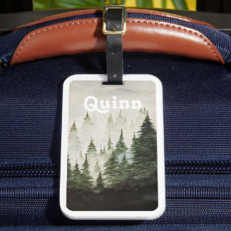 Watercolor Foggy Pine Trees  Bagagelabel