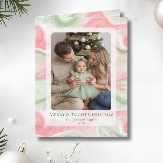 Watercolor Folded Holiday Photo Greeting Card Kaart
