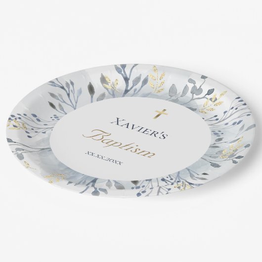 watercolor foliage Baptism Papieren Bordje (Gekanteld)