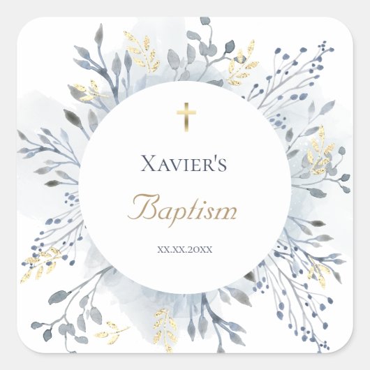 watercolor foliage Baptism Vierkante Sticker (Voorkant)