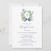 Watercolor Foliage Wreath Blue Bow Baptism  Kaart (Voorkant)