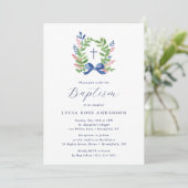 Watercolor Foliage Wreath Blue Bow Baptism  Kaart (Staand voorkant)