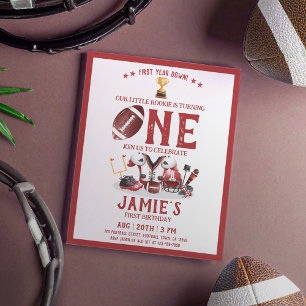 Watercolor Football Red Cheap 1st Birthday Invite