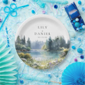 Watercolor Forest Lakeside Wildflower Wedding Papieren Bordje (Feest)