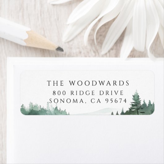 Watercolor Forest Mountain Lake  Etiket (Insitu)