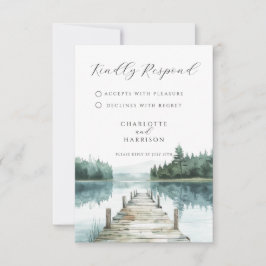 Watercolor Forest Mountain Lake Wedding RSVP Kaartje