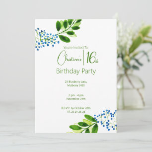 Watercolor Forget-Me-Not Sweet 16 Verjaardagsfeest Kaart