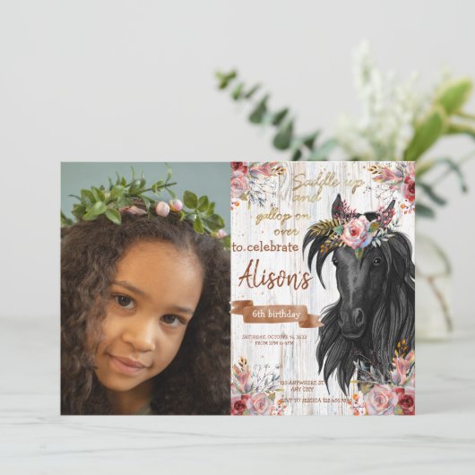 Watercolor Foto paard verjaardag cowgirl Kaart (Staand voorkant)
