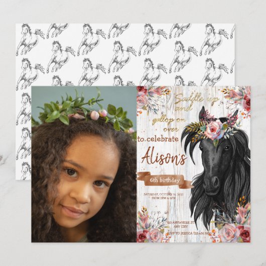 Watercolor Foto paard verjaardag cowgirl Kaart (Voorkant / Achterkant)