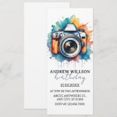 watercolor fotocamera fotograaf VERJAARDAGS Uitnod Kaart (Voorkant / Achterkant)