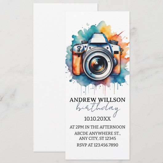 watercolor fotocamera fotograaf VERJAARDAGS Uitnod Kaart (Voorkant / Achterkant)
