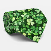 Watercolor Four-Leaf Clover Pattern Lush Green Stropdas (Opgerold)
