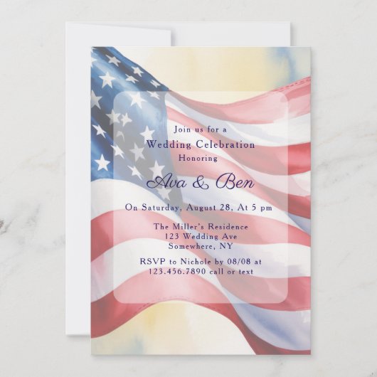 Watercolor Fourth Of July Wedding Celebration Kaart (Voorkant)