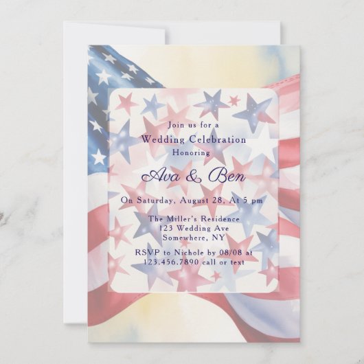 Watercolor Fourth Of July Wedding Kaart (Voorkant)