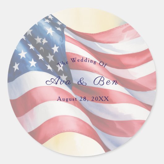 Watercolor Fourth Of July Wedding Ronde Sticker (Voorkant)