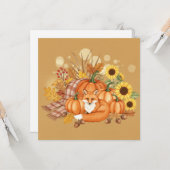 Watercolor fox and pumpkin card kaart (Voorkant / Achterkant in situ)
