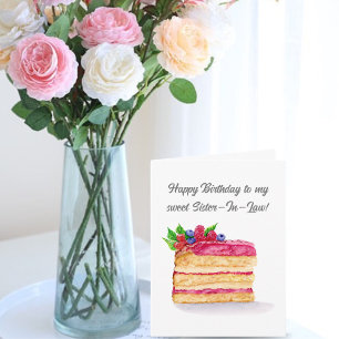 Watercolor Frambozen Cake Verjaardag Schoonzus Kaart
