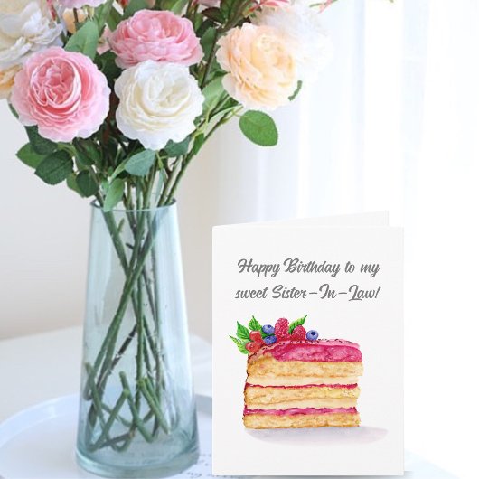 Watercolor Frambozen Cake Verjaardag Schoonzus Kaart