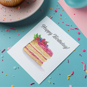 Watercolor Frambozen Cake Verjaardagskaart Kaart