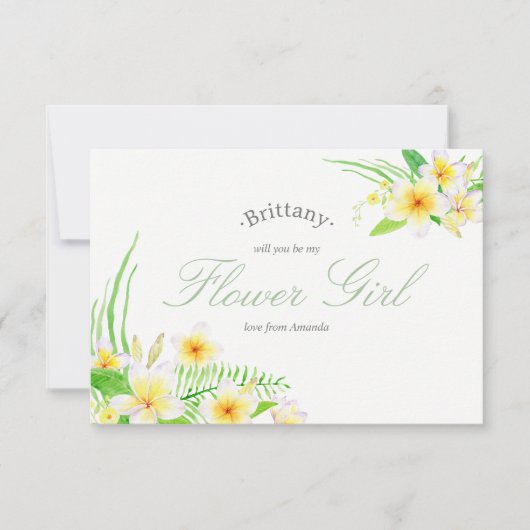 Watercolor Frangipani Bruiloft Wees Mijn Bloemenme Kaart (Voorkant)