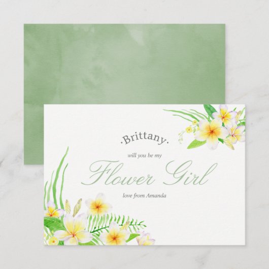 Watercolor Frangipani Bruiloft Wees Mijn Bloemenme Kaart (Voorkant / Achterkant)