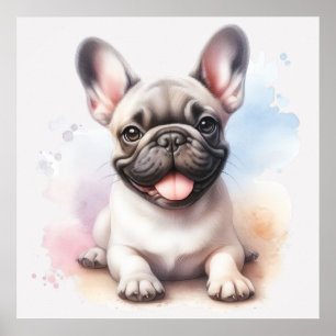 Watercolor Franse Bulldog Kunst – Mooie Illustrati Poster