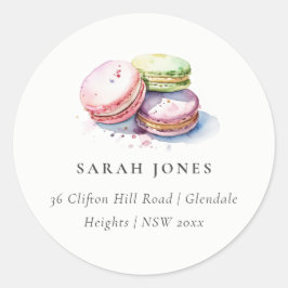 Watercolor Franse Macarons Bakkerij Adres Ronde Sticker