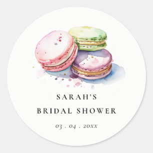 Watercolor Franse Macarons Bakkerij Bruidsdouche Ronde Sticker