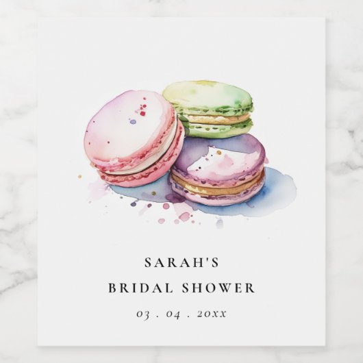 Watercolor Franse Macarons Bakkerij Bruidsdouche Wijn Etiket (Enkel label)
