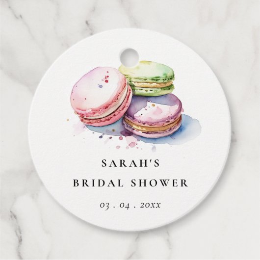 Watercolor Franse Macarons Bakkerij Bruiloftsdouch Bedankjes Labels (Voorkant)