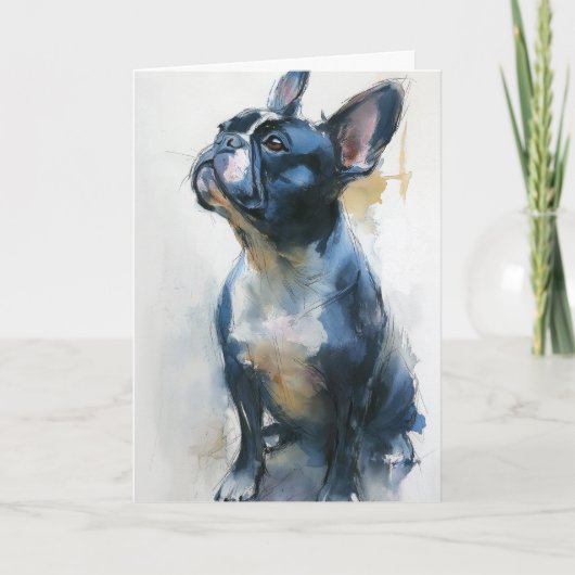 Watercolor French bulldog sitting Kaart (Voorkant)