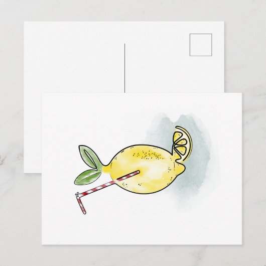 Watercolor Fresh Lemon Briefkaart (Voorkant / Achterkant)