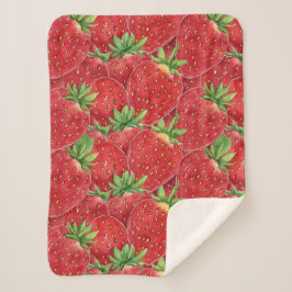 Watercolor Fresh Strawberry Patch Seamless Pattern Sherpa Deken
