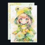 Watercolor frog girl birthday kaart<br><div class="desc">In kawaii design to make your birthday uitnoations stand out and bring sparkles in your little girl's eyes. With customizable frogs and background.</div>