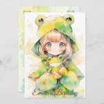 Watercolor frog girl birthday kaart<br><div class="desc">In kawaii design to make your birthday uitnoations stand out and bring sparkles in your little girl's eyes. With customizable frogs and background.</div>
