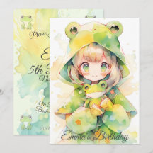 Watercolor frog girl birthday