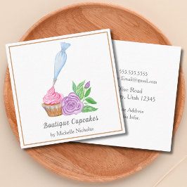 Watercolor Frosting Cupcake Bakkerij, Catering Vierkante Visitekaartje