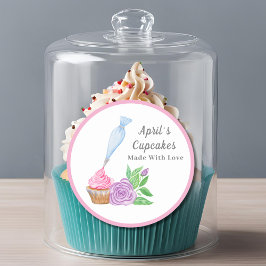 Watercolor Frosting Cupcake Gemaakt Met Liefde Ronde Sticker