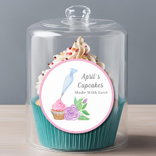 Watercolor Frosting Cupcake Gemaakt Met Liefde Ronde Sticker