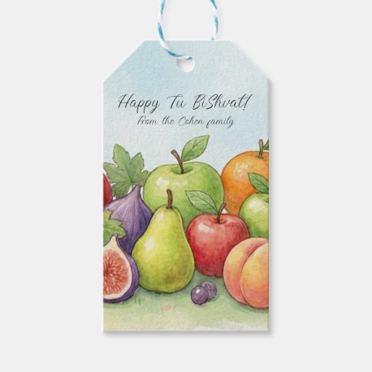 Watercolor Fruit Abundance, Tu Bishvat Background Cadeaulabel (Voorkant)