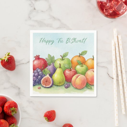 Watercolor Fruit Abundance, Tu Bishvat Background Servet (Insitu)