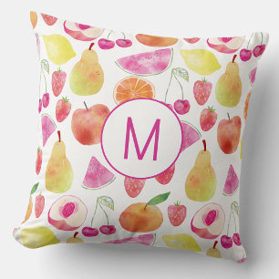 Watercolor Fruit Monogram Kussen
