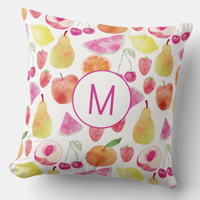 Watercolor Fruit Monogram Kussen (Creator heeft geüpload)
