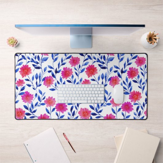 Watercolor Fuchsia Flowers Elegant Floral Pattern Bureaumat (Kantoor 1)