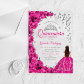 Watercolor Fuchsia Pink Roses Silver Quinceanera Acryl Uitnodigingen
